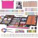 KINSPORY Art Supplies Case 139 Pack Arts Crafts Painting Coloring Drawing & Art Set with Sketch Pad Deluxe Portable Double Layers Aluminum Snakeskin Style Gift Box for Kids Teens Adults (Pink)