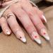 NOVO OVO Medium Long Oval Stiletto Nude Gradient White French Tip with Red Heart Thick False Fake Press on Nails I DO Classic Elegant Cute Stick on Acrylic Kit with Glue for Valentine's Spring