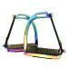 ExtremE PEACOCK RAINBOW Gloss Fillis Safety STIRRUPS Horse Riding S/Steel With Black Treads 4" & 4.75" Rainbow 4.75 Inches