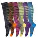 Compression Socks for Men & Women (6Pair) Non-Slip Long Tube Ideal for Running Nursing Circulation & Recovery Boost Stamina Hiking Travel & Flight Socks 20-30 mmHg S-M Fluorescent