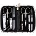 Three swords - 8 pcs.Manicure set 'Roma' |High quality nail care set in synthetic leather case white-black |Contents: nail scissors set foot & nail clipper tweezers glass nail files sapphire nail file white-black / synthetic leather