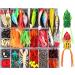 375pcs Fishing Lures for Freshwater, Fishing Tackle Box 2 Big Frogs Grasshopper Lifelike Fish Baits Plastic Worms, Artificial Fishing Baits for Bass Trout Salmon, Best Fishing Gifts for Men Kids yellow
