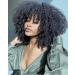 RunM Short Curly Afro Wig With Bangs for Black Women Kinky Curly Hair Wig Afro Synthetic Full Wigs(Black)