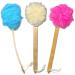 3 PACK Exfoliating Loofah luffa loofa Bath Back Brush On a Stick - Long Wooden Handle With Radian is Ergonomic For Men and Women - Shower Sponge Body Back Scrubber Pack of 3