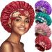 4 Pack Satin Bonnet Silk Bonnet for Sleeping Bonnets for Black Women Hair Bonnet for Sleeping Silk Sleep Cap Wide Soft Band Bonnet for Curly Hair Set C