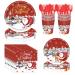 DOOGA 168Pcs Christmas Party Tableware Set Party Supplies Snowman Disposable Tableware Paper Plates and Napkins Cutlery Serves 24 for Merry Christmas Party Home Indoor Outdoor Decor