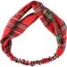Crossover headband with knot and red tartan Red tartan pattern
