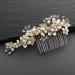 Handmade Brushed Gold and Ivory Pearl Wedding Comb - Crystal Jeweled Bridal Hair Accessory by Mariell - Buy Online on GoSupps.com