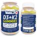 Naka Platinum D3+K2 Vitamin Gummy 1000IU Vitamin D3 + 120mcg Vit K2 as MK-7 Natural tropical fruit flavour Made in Canada (60 gummies)