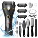 Electric Foot Callus Remover 16 in 1 Rechargeable Pedicure Kit Waterproof Scrubber Dead Skin Removal Tool with 3 Rollers & 2 Speeds for Feet Care Battery Display - Black