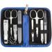 Three swords - 8 pcs.Manicure set 'Roma' |High quality nail care set in blue synthetic leather case |Contents: nail scissors set foot and nail clippers tweezers glass nail files sapphire nail file blue / synthetic leather