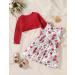 Puseky Toddler Girl 2-Piece Floral Dress & Ribbed Cardigan Set, 5-6 Years, Wine Red - Buy Online on GoSupps.com