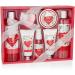 BRUBAKER Cosmetics 8-piece bath and shower set Strawberry Sweet Love in a decorative wooden basket - care set gift set with flower design - pink