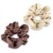 Navaris 2 Pack Large Scrunchies for Hair - 100% Pure Silk Elastic Band Scrunchie Ponytail Holder Set for Women Girls All Hair Types - Beige/Brown beige-brown