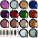 Duufin 14 colors nails mirror powder chrome powder nail holographic nail powder chameleon powder aurora chrome nail powder with 14 pieces of eyeshadow pins for nail art chrome and holo