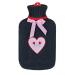 BRANDSSELLER hot water bottle heat pad with knitted pattern cover - 1.6L - anthracite/pink checked heart with hearts and flowers