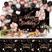 Rose Gold Happy Birthday Extra Large Fabric Sign Poster Banner Backdrop with 2pcs Waterproof tablecloths and 50pcs Metallic Shiny Latex Balloons for Birthday Party Background Decoration Supplies