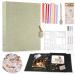 DazSpirit Linen Scrapbook 26x21cm Photo Album for DIY with 60 Pages Adhesive Photo Album Including 3 Metallic Color Markers Painting Stencils Various Stickers Memory Book for Family (Green)