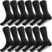 AMU Solutions 6 Pairs Non-Binding Loose Fit Crew Sock - Non-Slip Diabetic Socks for Men and Women 10-13 Black