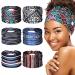 6 Pieces Headband with Buttons for Mask African Boho Knot Turban Headbands Nurse Elastic Headbands Sport Beach Hair Accessories for Women Girls (Attractive Patterns)