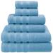 American Soft Linen 100% Turkish Carde Cotton 6 Piece Towel Set, 560 GSM Towels for Bathroom, Super Soft 2 Bath Towels 2 Hand Towels 2 Washcloths, Light Blue Edison Bath Towel Set Light Blue