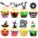 164PCS Halloween Cupcake Toppers Wrappers - Spider Web Pumpkin Zombie Hand Cake Party Decorations Supplies