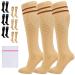 360 RELIEF - Flight Compression Socks Supports | Blood Circulation Travel Work XXL 3Pairs-Beige with 2 Dark brown lines