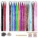 PEOVLVN 16 Colors Hair Tinsel Kit 35 Inch Glitter Hair Tinsel Heat Resistant Tinsel Hair Extensions Fairy Hair Tinsel Kit with Tools for Girls Women Christmas New Year Halloween Cosplay