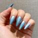 NOVO OVO Medium Long Oval Stiletto Blue Chrome Holographic Chrome Thick False Fake Press on Nails FLASHING SAPPHIRE Sparkle Metallic Laser Effect Stick on Acrylic Kit with Glue for Valentine's Spring
