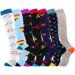 Odtmger Compression Socks(7 Pair for Women & Men Circulation 20-30mmhg Knee High Sock is Best Support for Athletic Running Cycling S-M Multicolor 01