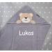 Hooded Towel with Embroidered Name - 100% Cotton Teddy Bear Design | 76x76 cm | Perfect Gift for Kids - Gray - Buy Online on GoSupps.com