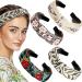 Chuangdi 4 Pieces Boho Headband Floral Wide Headband Handmade Knot Embroidery Bohemia Turban Headband Vintage Ethnic Style Hair Band for Women Girls Hair Accessories