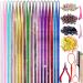 FEQO Hair Tinsel Kit with 3600 Strands Hair Tinsel 48 Inches 18 Colours Heat Resistant Sparkle Shiny Tinsel Hair Extensions Micro Beads Pulling Loop Needle and Plier for Women Girls Multi 18 colors