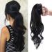 18" Ponytail Extension Human Hair Real Remy Curly Wavy #1 Jet Black (90g)