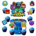 24Pcs Geometry Aesthetic Dash Cupcake Toppers and Cake Topper for Geometry Aesthetic Dash Birthday Cake Decorations Party Supplies Decor Including 1pcs Big Cake Topper 24pcs Cupcake Toppers