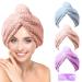Microfiber Hair Towel Wrap CHOOBY 3+1 Pack Hair Towel  Quick Dry Super Absorbent Hair Towel Wrap for Women Girl Family Curly Long & Thick Wet Hair Anti Frizz Button Choose Design (Pink/Purple/Gray)