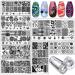 LoveOurHome Nail Stamping Kit 8pc Lace Flower Heart Skull Nails Stamps Plate Template Stencil with Clear Silicone Stamper Scraper Manicure French Design Tools Geometric & Lace