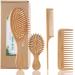 Bamboo Hair Brush Comb Set, Eco-Friendly Anti-Static Detangling Comb Hairbrush for Women and Men - Tail Comb, Tooth Comb, Big and Mini Massage Wooden Brush for Thick Thin Curly Straight Dry Wet Hair