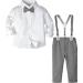 mintgreen Baby Boy Outfits Set 4pcs Infant Gentalman Wedding Suit Long Sleeves Striped Shirts + Trousers + Suspenders + Bowtie 3-4 Years Dark Grey