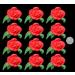 12 x Edible 3D Large Roses with Green Leaves Flowers icing toppers cake cupcakes decorations (Silver Sparkle)