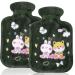 2PCs silicone hot bottle leak -proof heat bottles plush heat cushion safe and durable and free of pollutants Comfort Hot Water Bottle for relieving pain abdominal pain cramps (dark green)