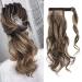 18" SEGO Ponytail Extension Human Hair 100% Real Remy Curly Wavy #4/27 Medium Brown&Dark Blonde Wrap Around One Piece Clip in Hairpieces for Women Body Wave (90g)