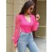 Fayenne Womens Tops Deep V Neck Cross Wrap Sexy Tops Polka Dot Mesh Long Sleeve T Shirt Casual Blouses S Hot Pink - Buy Online on GoSupps.com