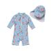 Bonverano Baby Girls Swimsuit/Sunsuit UPF 50+ UV Protection One Pieces with Sun Cap (Blue Flowers 24-36Months) 2-3 Years Blue Flowers