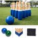 Hey! Play! Backyard Lawn Bowling Game - 10 Wooden Pins, 2 Balls, Mesh Carrying Bag - Indoor & Outdoor Family Fun for Kids & Adults (8-Inch) Blue & White - Buy Online on GoSupps.com