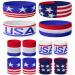 SHANGXING American Flag Sports Headband & Wristband-Striped Sweatband Set for Basketball, Football, Running, Gym & Exercise 4SET