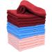 Super Soft Small Cotton Towels - 15 Pack Wash Cloths - Burgundy Blue and Pink
