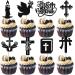 Rsstarxi 24 Pack First Holy Communion Cupcake Toppers Dove God Bless Cross Cupcake Picks Decorations for First Communion Baby Shower Baptism Theme Party Cake Decorations Black Design 6 Black