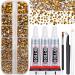 AUREHEN Rhinestones Glue Kit with Gems for Craft  5000Pcs Gold Resin Rhinestones Flat Back Non Hotfix with 3Pcs Clear Adhesive Glue & Tweezer for DIY Clothes Shoes Jewelry Making Nail Art
