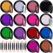Duufin 14 Jars Chrome Nail Powder Metallic Nail Art Powder Mirror Effect Manicure Chrome Powder 14 Colors Nail Powders with 14 Pcs Eyeshadow Sticks, 1g/Jar